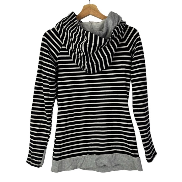 Boutique Ampersand Ave Black & White Stripe Double Layer Hoodie Sweatshirt S - Picture 2 of 4